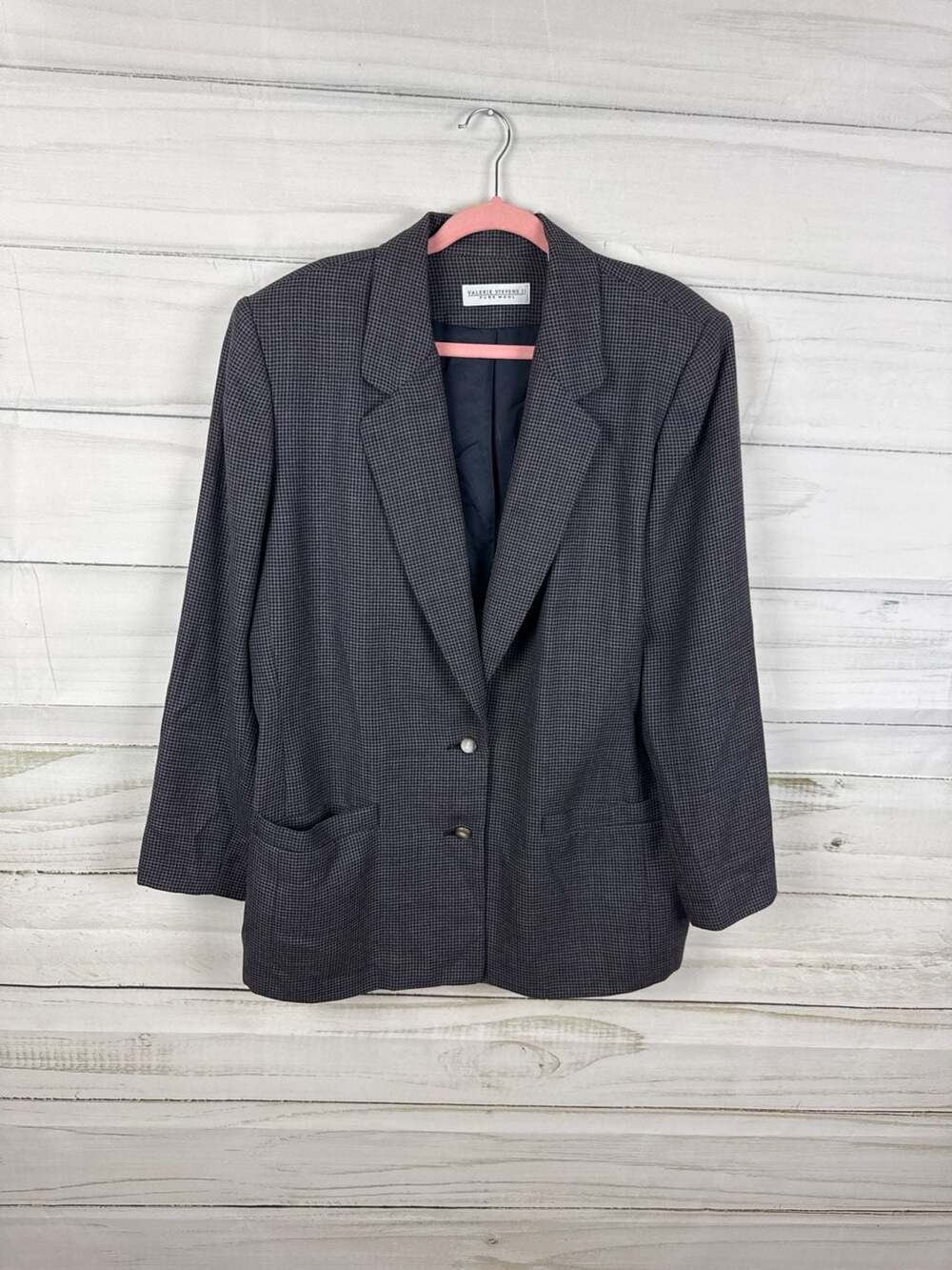 Valerie Stevens II 100% Pure Wool Houndstooth Check Blazer Jacket Vintage